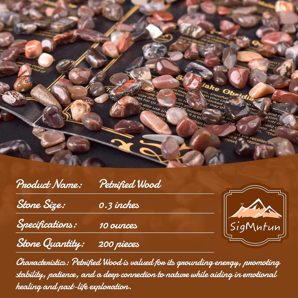 Polished Petrified Wood Crystal Chips 200 Pcs - 0.3" 10 oz Tumbled Stone Chips Crushed Sea Glass Stones Healing Reiki Crystal Making Home Decoration