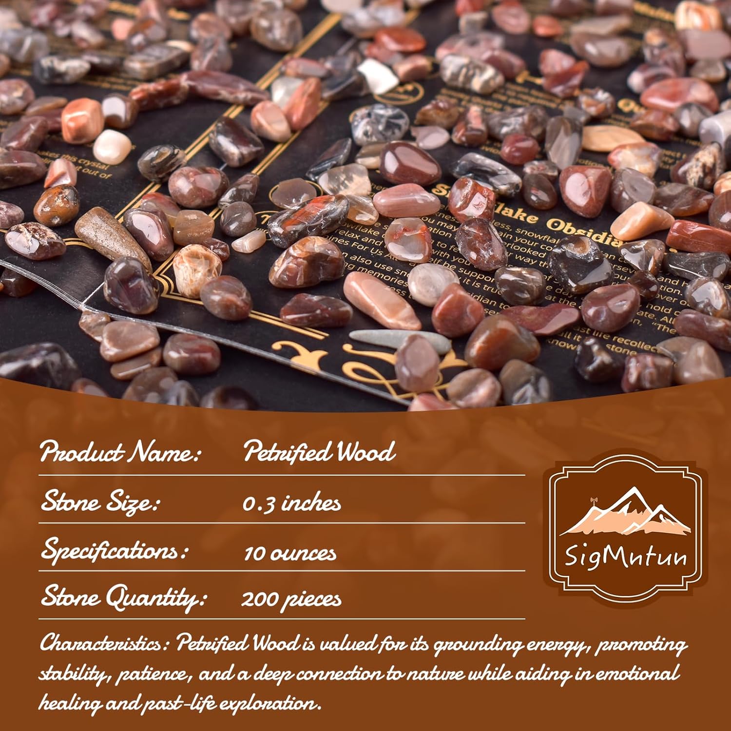 Polished Petrified Wood Crystal Chips 200 Pcs - 0.3" 10 oz Tumbled Stone Chips Crushed Sea Glass Stones Healing Reiki Crystal Making Home Decoration