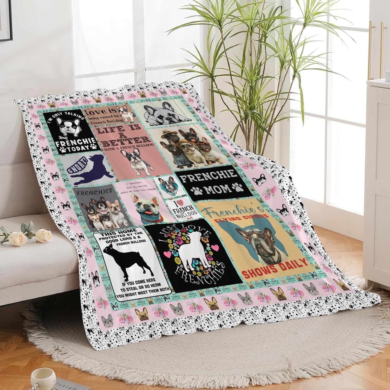 Boston Terrier Throw Blanket French Bulldog Frenchie Puppy Stuff Gifts for Dog Lover Kids Girls Boys Adults Women Men Soft Cozy Warm Plush Fluffy Fuzzy Fleece Blanket Decor 40''X50''