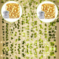 KASZOO 24Pack / Each 82 inch, Artificial Ivy Garland Fake Plants with 160 LED String Light, Green for Wedding Party Garden Outdoor Greenery Wall Decoration