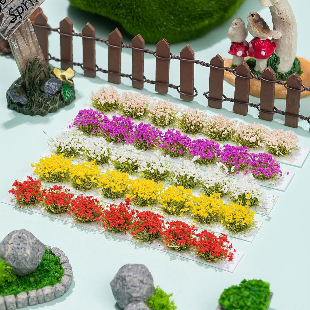 WDAHDHP Miniature Colorful Cluster Flower, 70Pcs Vegetation Groups Static Grass Tufts for DIY Craft Train Landscape Railroad Scenery Sand Military Layout Model Miniature Bases and Dioramas
