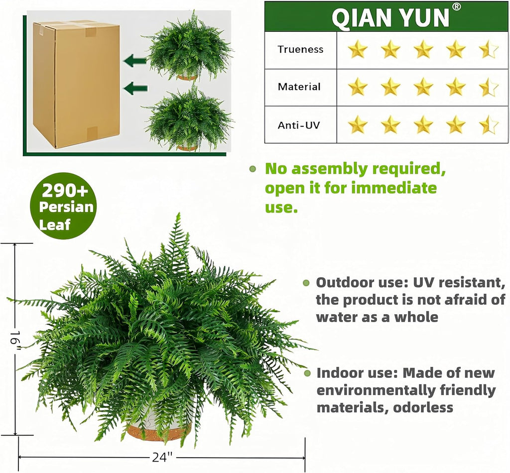 QIANYUN Fake Outdoor Plants-30inch Artificial Ferns UV Resistant Fake Ferns for Bedroom Living Room Garden Outdoor Indoor Decor- Including Planters (Green-03)
