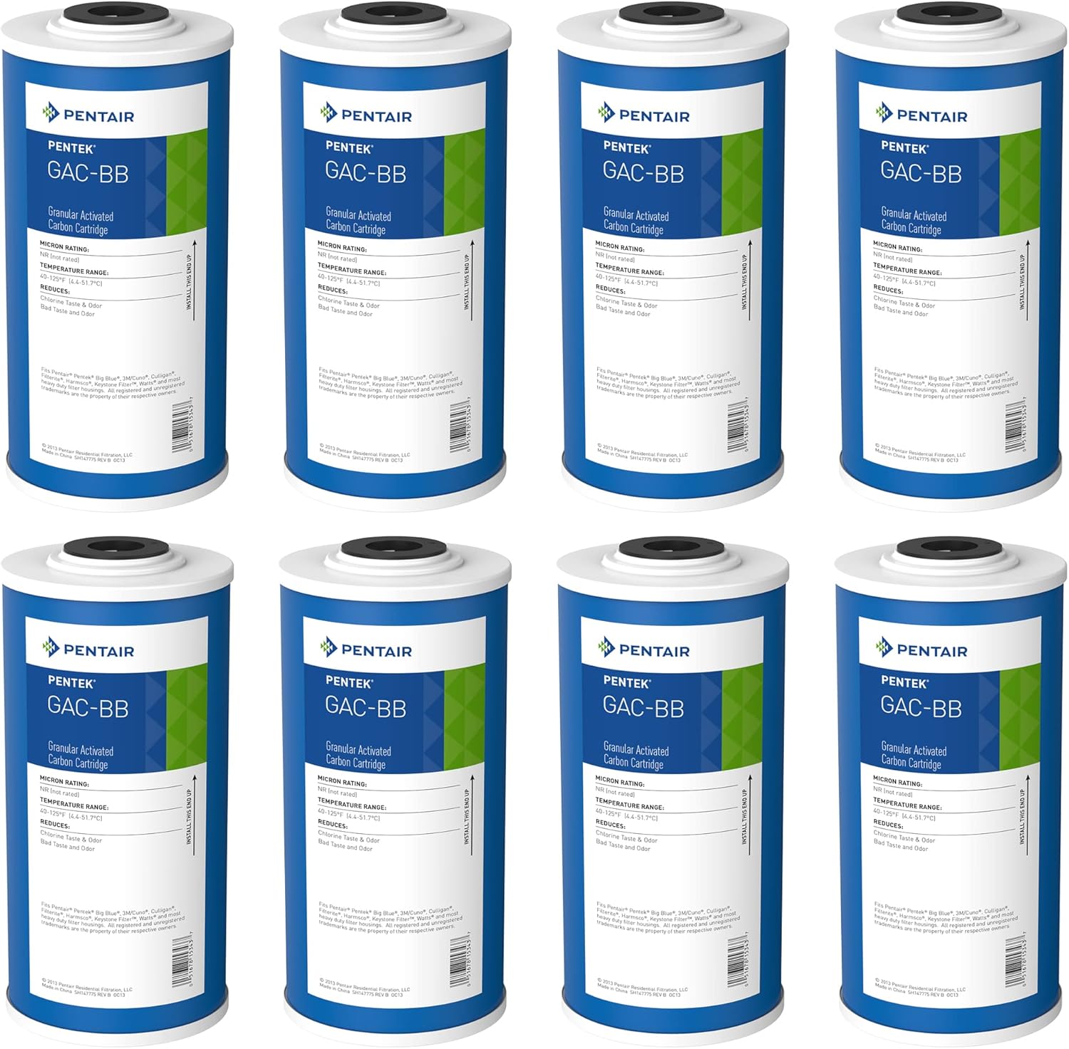 Pentair Pentek GAC-BB Big Blue Carbon Water Filter, 10-Inch, Whole House Heavy Duty Granular Activated Carbon (GAC) Replacement Cartridge, 10" x 4.5", Pack of 8