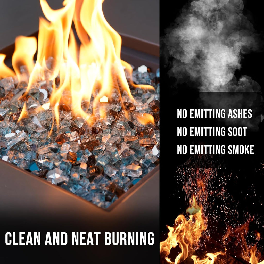 Skyflame 10-Pound Blended Fire Glass for Fire Pit Fireplace Landscaping, 1/2 inch Aqua Blue, Platinum, Copper Reflective