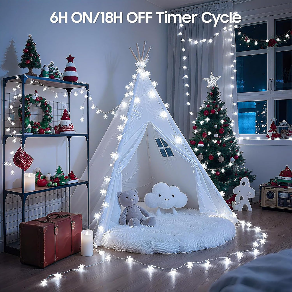 Christmas Lights, 20FT 40 LED Snowflake String Lights Battery Operated, Rechargeable Fairy Lights Battery Operated with 8 Modes for Bedroom Patio Room Party Xmas Tree Decor Home Decorations,Cool White
