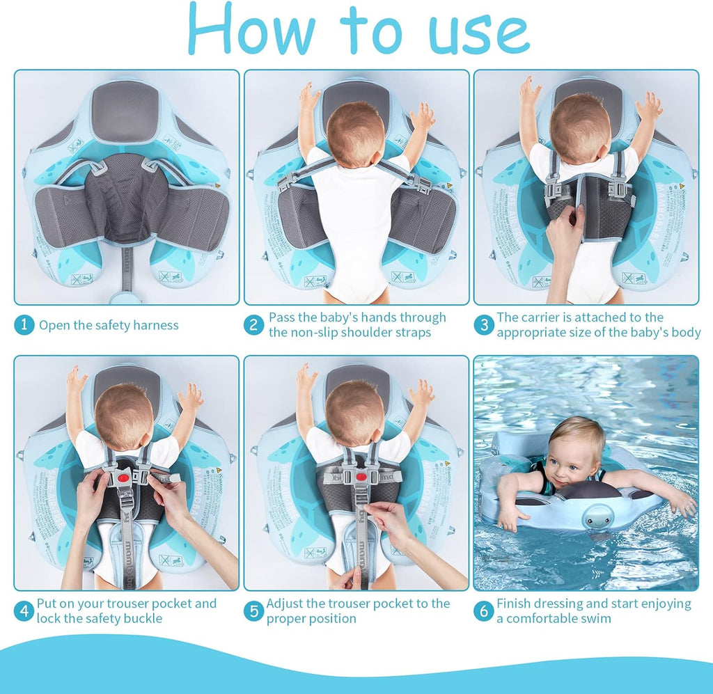 Mambobaby Baby Pool Float with Removable Sun Canopy - Non Inflatable Infant Swim Float with Anti-Flip Tail Design, Waterproof & Skin-Friendly Baby Float for Swimming (3-24 Months)
