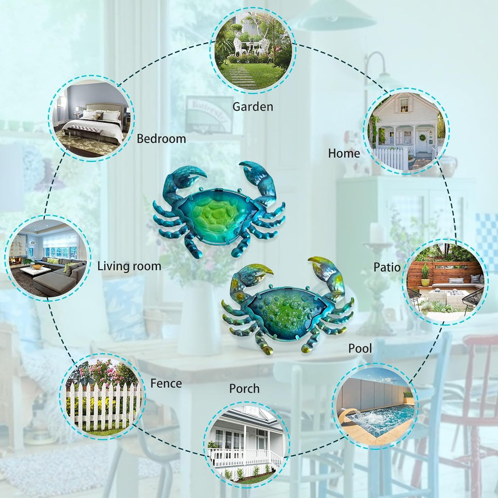 LIFFY Metal Crab Wall Art Decor Ocean Wall Hanging Coastal Wall Sculptures Beach Theme Wall Decoration for Indoor Outdoor Bathroom Bedroom Living Room Garden Pool (10inch,2 pcs)