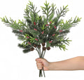 6 Pack Pine Branches with Red Berry, Sliver Christmas Stems for Vases, Artificial Floral Picks for Xmas Indoor Winter Holiday Decor,20 Inch