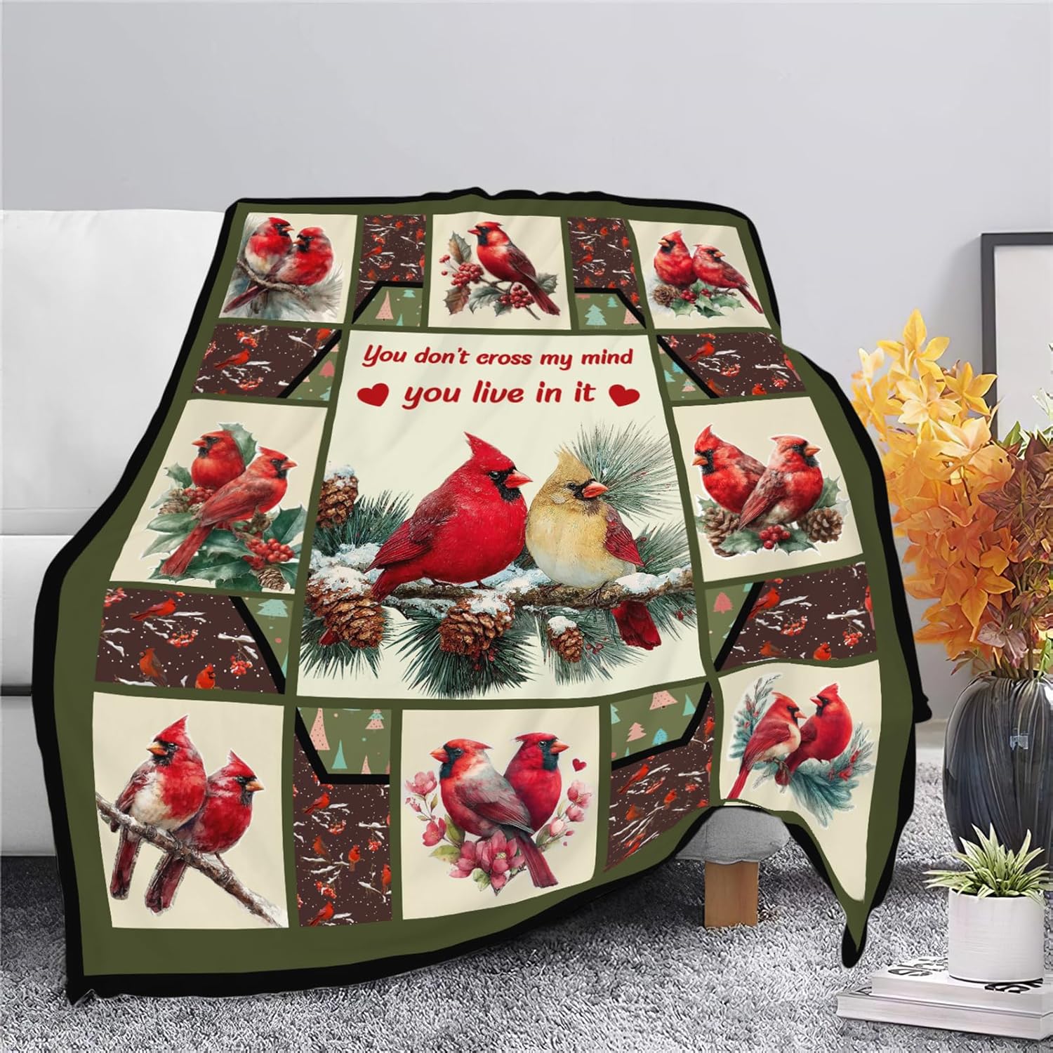 Cardinal Throw Blanket Red Bird Cardinal Stuff Gifts for Kids Girls Boys Adults Women Men Soft Cozy Warm Plush Fluffy Fuzzy Fleece Blanket Christmas Decor 40''X50''