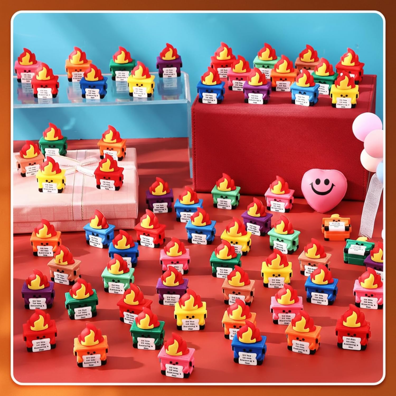 Gejoy 100 Pcs Mini Rubber Dumpster Toys Positive Mini Dumpster Figures to Hide It's Fine Gifts Decorations and Encouragement Birthday Motivational Gifts for Colleague Staff Teacher