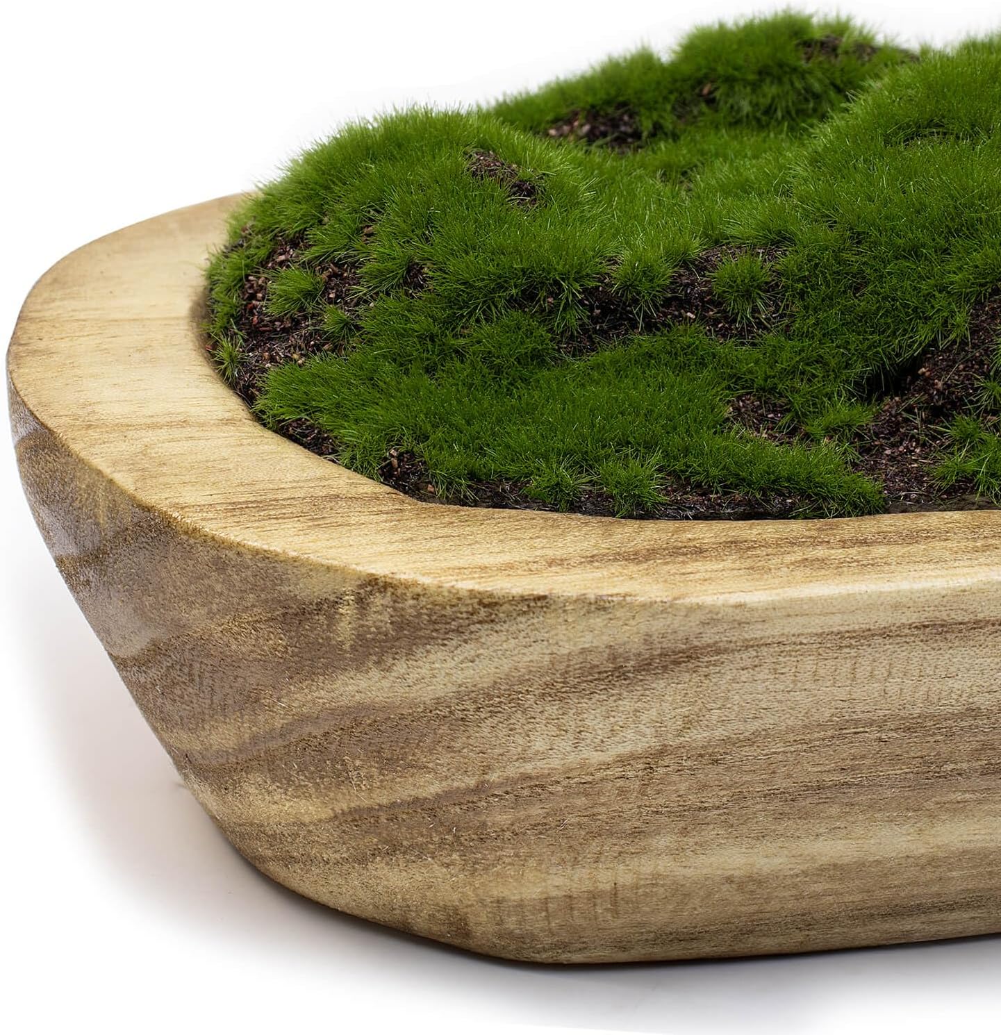 NAHARO Moss Wood Bowl,Natural Oblong Decorative Dough Bowl, Artificial Moss Centerpiece for Wedding Table Centerpiece, Home Decoration, Living Room, Office, No Maintenance