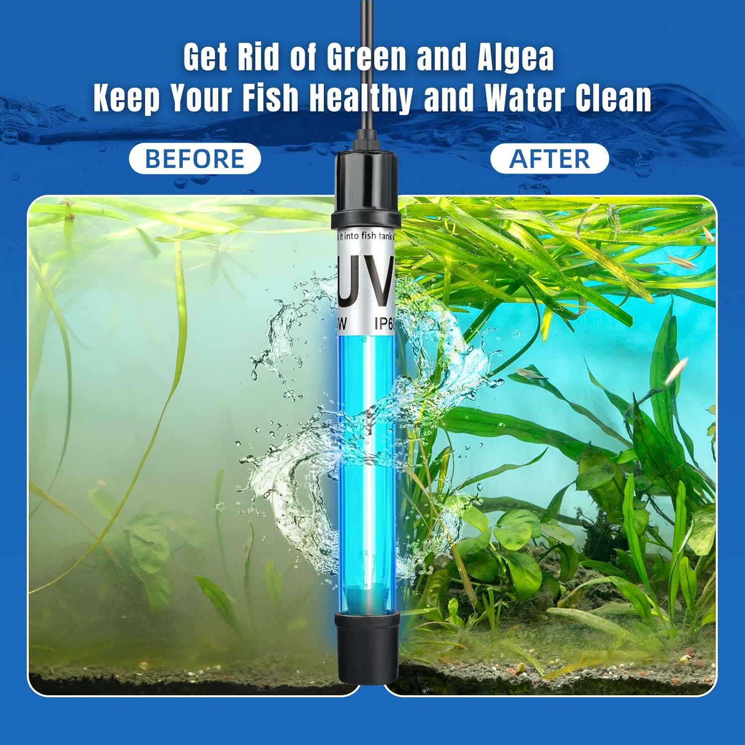2-Pack 11W Aquarium UV Light for 55-150 Gallon Fish Tank Aquarium Algae Clean Light Green Machine Algae Remover