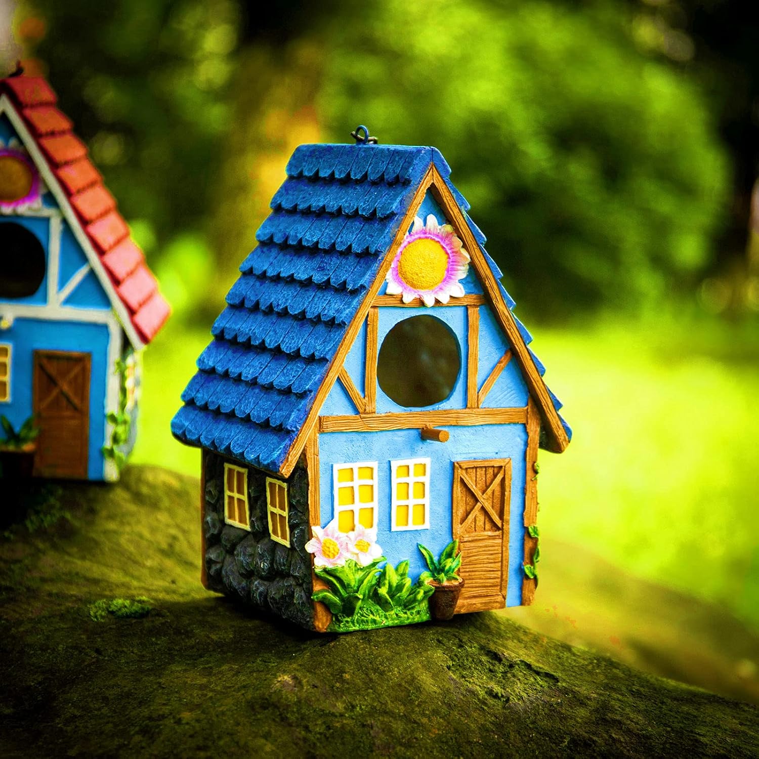 Garden Bird House for Outside Clearance Hanging Outdoors Country Cute Birdhouses for Wren Finchs Chickadee Hummingbird Tree Swallow Cage Kids Nature Lover Bluebird House(Blue)