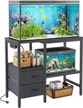 TIQLAB 20-29 Gallon Multi - Tier Aquarium Stand with Storage Drawers & Shelf, Sturdy Metal Frame for Fish Tanks with Power Outlet, 30.7" L*13.8" W Tabletop, Black