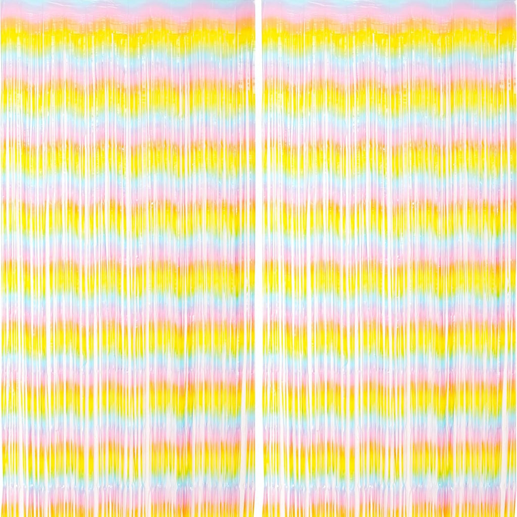 2 Pack Pastel Rainbow Foil Fringe Backdrop Curtains, Tinsel Streamers Birthday Party Decorations, Fringe Backdrop for Baby Shower, Gender Reveal, Birthday Party