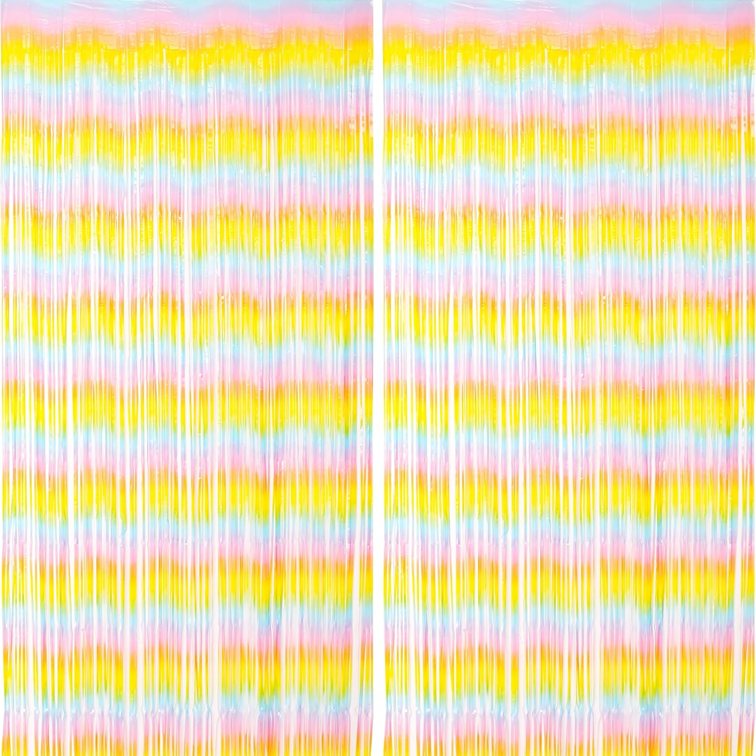 2 Pack Pastel Rainbow Foil Fringe Backdrop Curtains, Tinsel Streamers Birthday Party Decorations, Fringe Backdrop for Baby Shower, Gender Reveal, Birthday Party