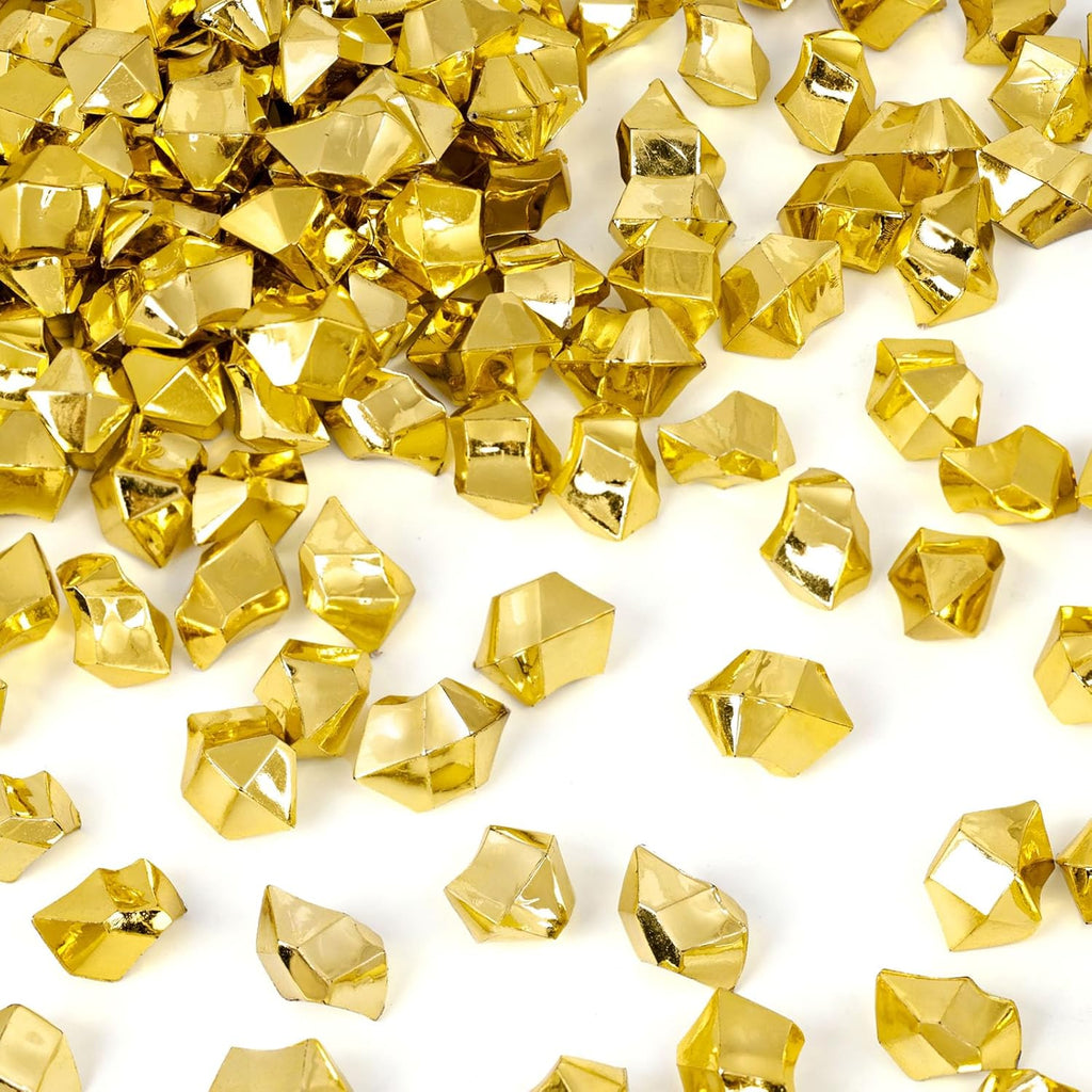 DomeStar 150PCS Gold Acrylic Ice Rocks – Faux Gold Gems Nuggets Vase Fillers for Christmas Centerpieces, Glitter Party Decorations, DIY Crafts & Table Scatter