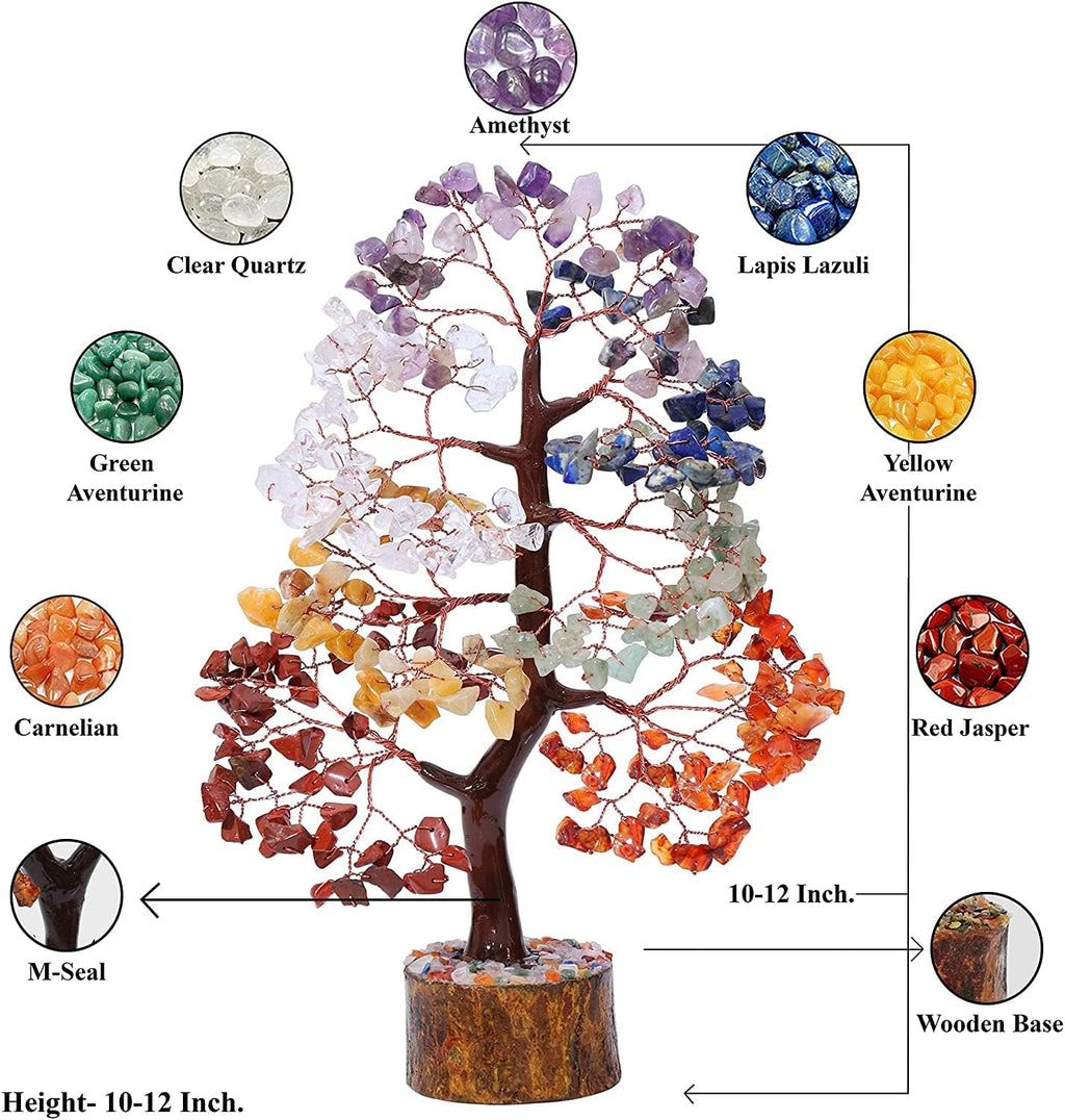 Crocon Chakra Tree of Life Gemstone for Positive Energy Seven Chakra Crystal Tree Healing Stones Feng Shui Money Bonsai Attract Good Luck Home Decoration Ornament Spiritual Gift
