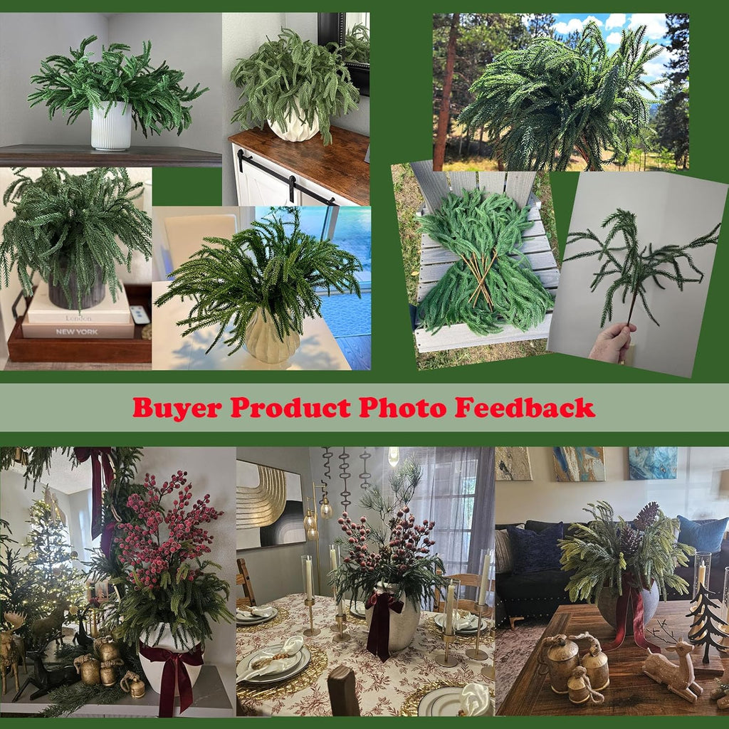 12 Pcs Artificial Norfolk Pine Branches - 19.7 Inch Real Touch Norfolk Pine Stems - Indoor Outdoor Faux Christmas Greenery Plants Stems - Table Decorations Porch Decor Christmas Stocking Stuffers