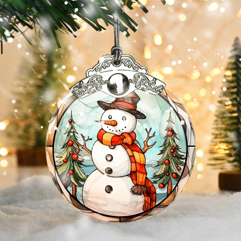 Snowman Christmas Ornament, Jocidea Stained Glass Ornaments for Christmas Tree, Christmas Tree Decorations, Snowman Lovers Gifts, Holiday Decor and Xmas Gifts Ideas