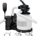 Sand Filter Pump for Above Ground - Flow Rate 3882 GPH, Up to 25K GAL, Pool Pumps above Ground Includes 6 Way Value, Digital Timer, GFCI Plug, 6.17 lbs of Filter Balls, and 3 Pack Hose(20", 40", 120")