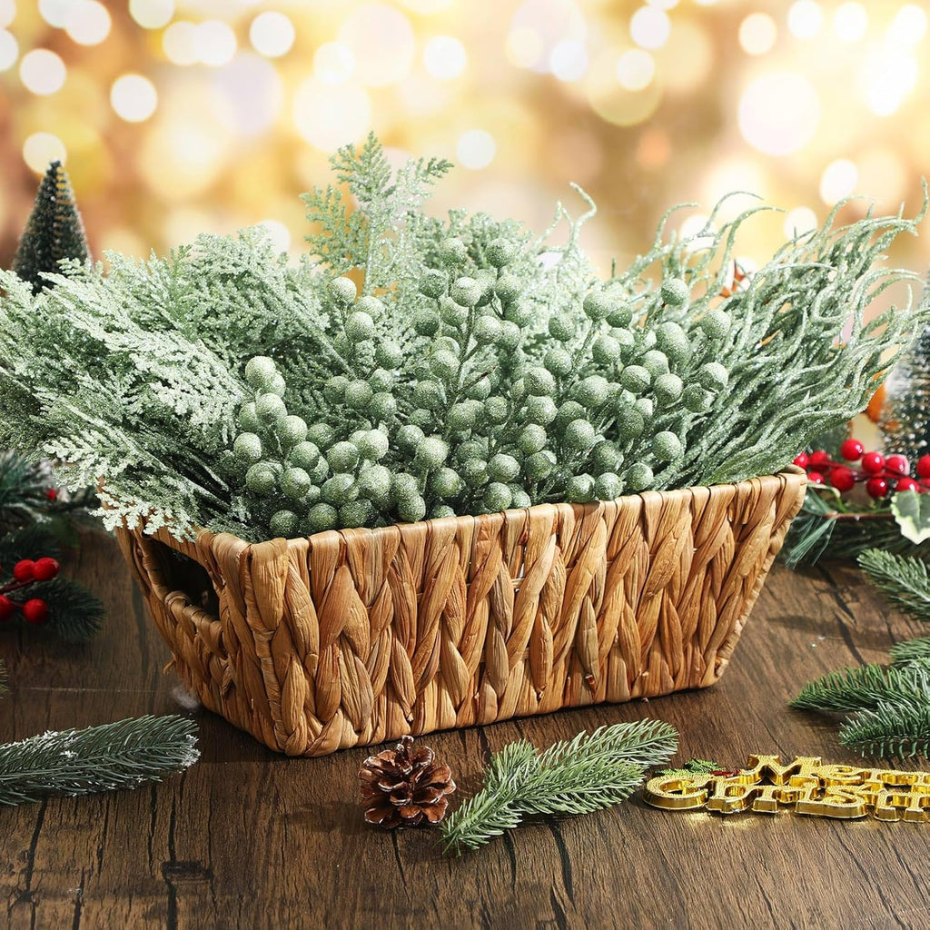 75 Pcs Christmas Glitter Branches 3 Styles Artificial Christmas Picks Berries Stems Pine Needles Floral Twig Spray for Xmas Tree Ornaments DIY Wreath Garland(Light Green)