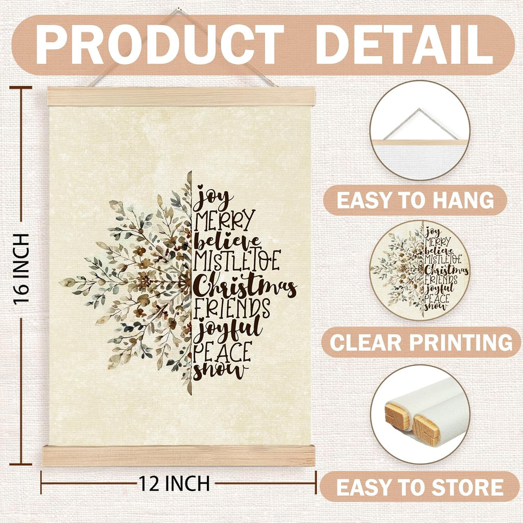 FDHSPAAM Christmas Snowflake Wall Art Decor, Neutral Christmas Decor, Beige Snowflake Winter Holiday Wall Art Posters for Home Bedroom Living Room, 12x16 Inch