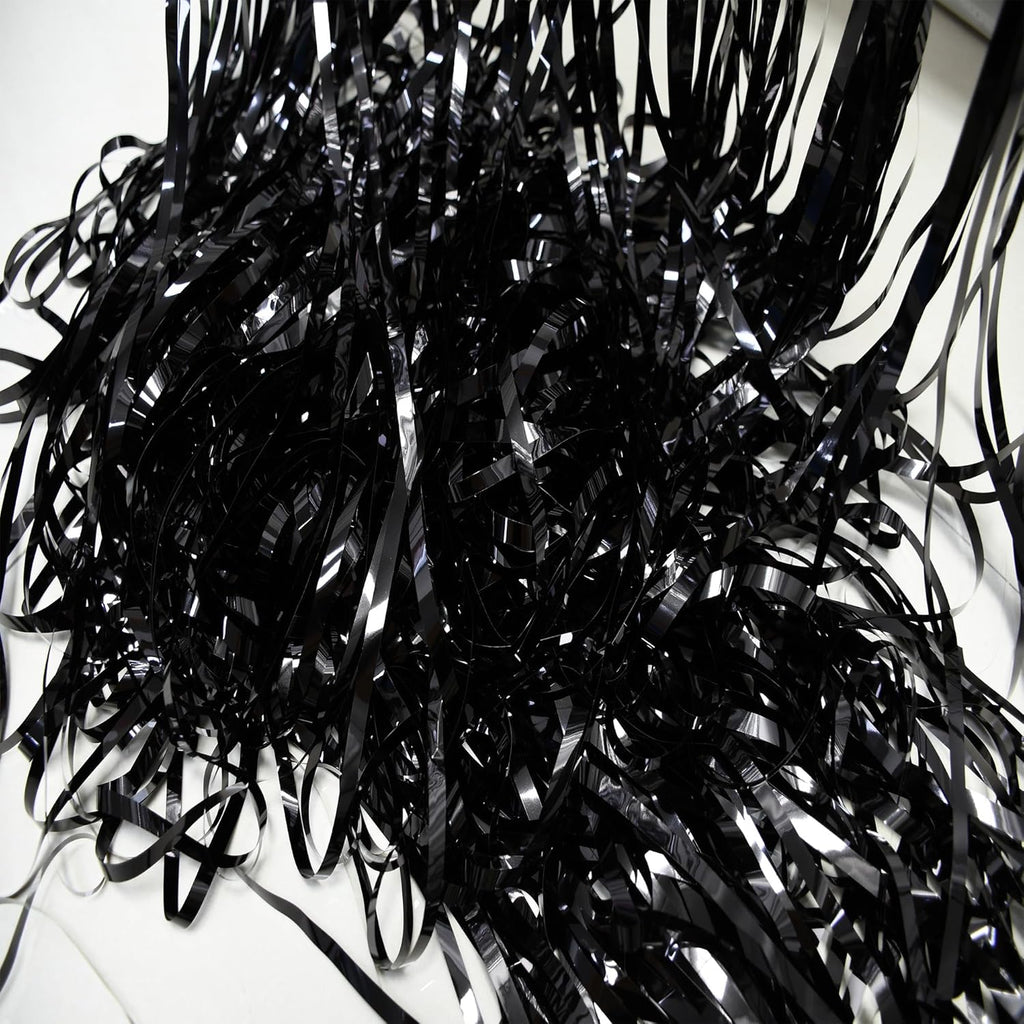 Foil Fringe Curtain Halloweens Party Decorations - Pure Black Tinsel Photo Backdrop Party Steamers Curtains for Christmas/New Years/Boy/Men/Birthdays/Music/Stranger Theme/Prom/Retirement Parties