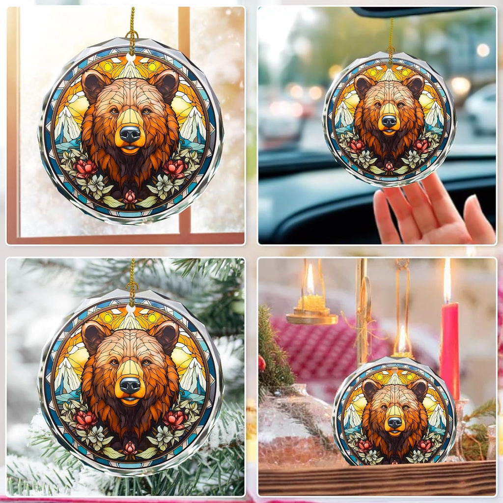 Brown Bear Stained Glass Ornament - Christmas Tree Decoration, Gift Exchange Present Idea