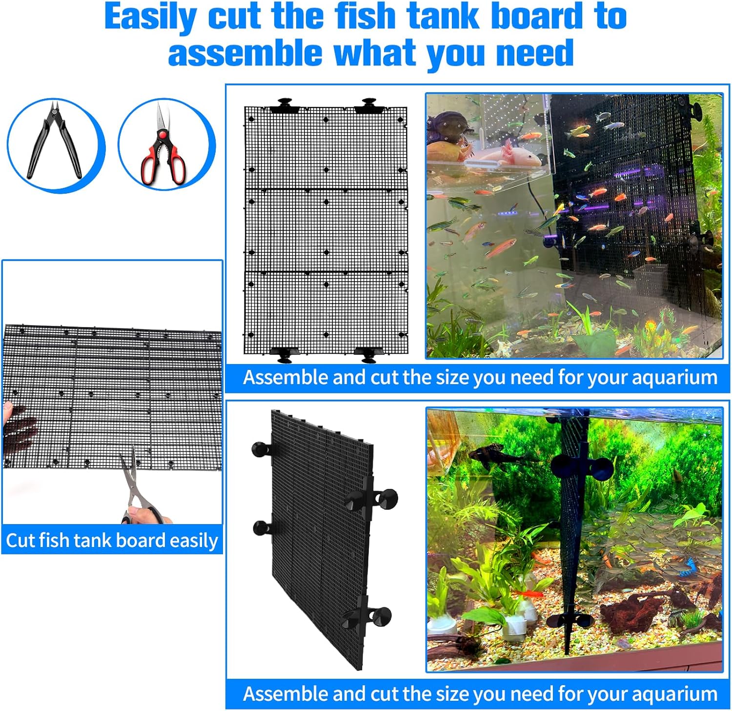 8pcs Fish Tank Divider with 10 pcs Suction Cups DIY Adjustable Aquarium Divider Filter Bottom Fish Tank Isolation Board Egg Crate