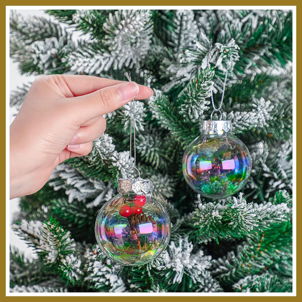 Funtery 120 Pcs Christmas Iridescent Clear Ornaments Balls Iridescent Christmas Balls for Tree Crafts Fillable Transparent DIY Hanging 2.5 Inch Rainbow Ball for Holiday Decor (Iridescence Style)