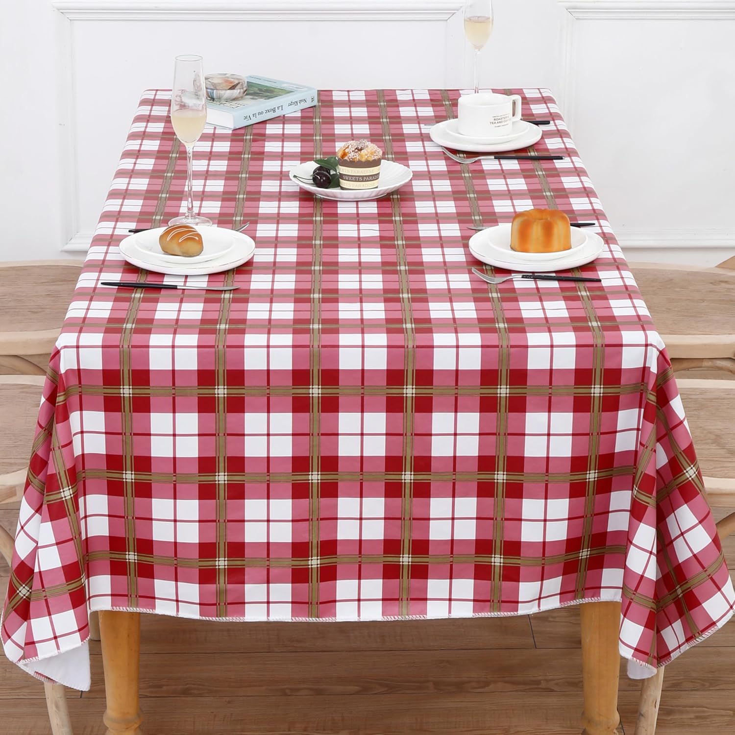 Walrus Heavy Duty Vinyl Tablecloth with Flannel Backing Waterproof Oil-Proof Plastic Table Cloth Stain-Resistant Wipeable Rectangle or Square Table Cover for Indoor and Outdoor (Lattice，60x102 Inch)