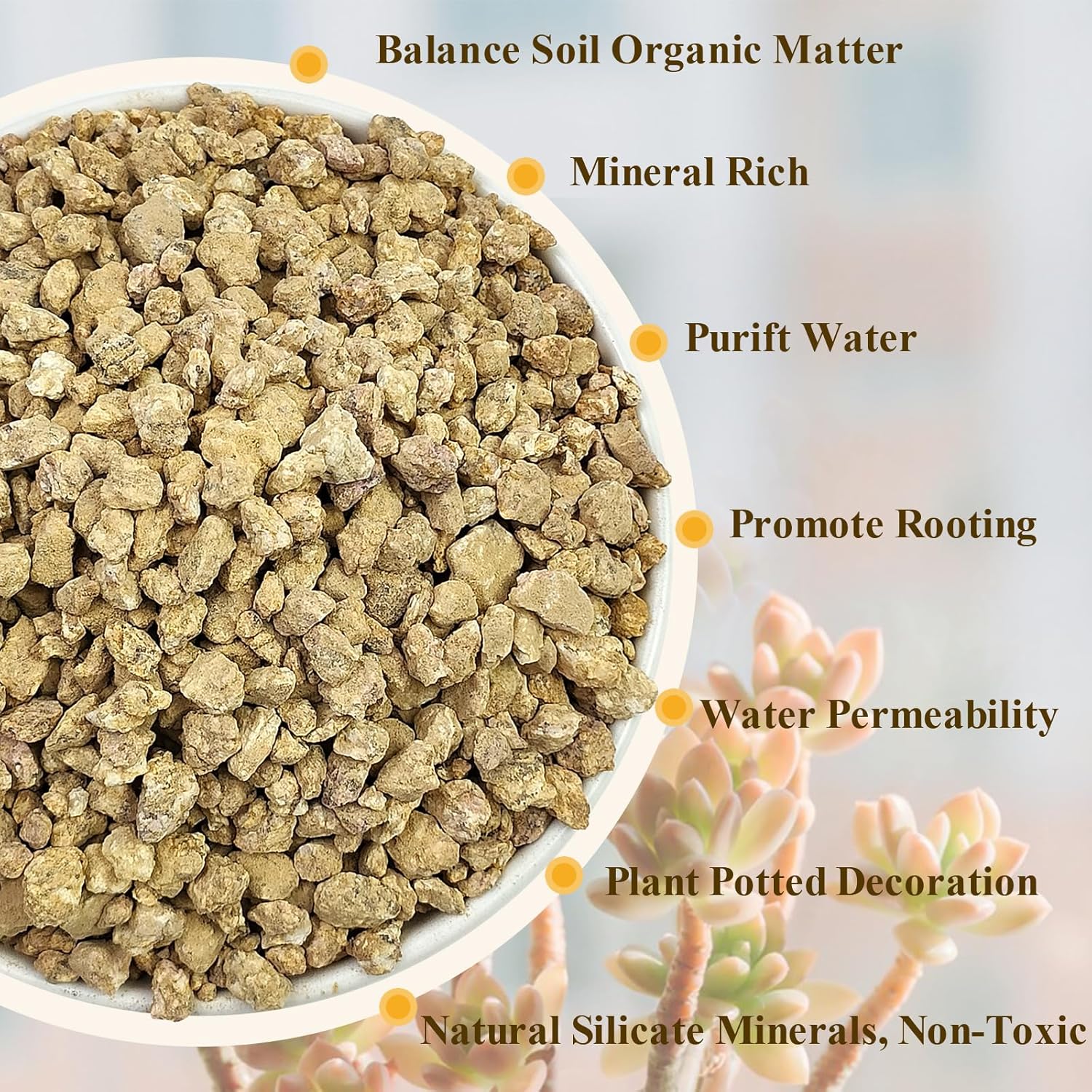 2 lbs Maifanitum Stones for Succulent,1/4 Inch Decorative Rocks for Indoor Plants, Bonsai, Soil Cover. Small Stone of Lightweight for Promote Soil Root Growth, Water Drainage and Plant Growth