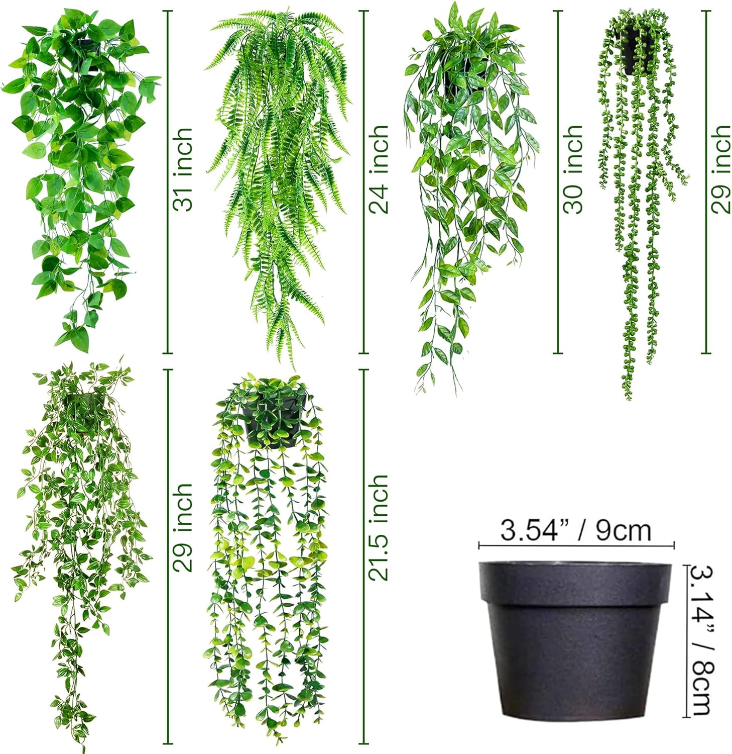 Sggvecsy Fake Hanging Plants 6 Pack Artificial Hanging Eucalyptus Plants Potted Greenery Faux Mandala Vine String of Pearls Boston Fern Ivy Vine Leaves Pea Pod for Home Indoor Outdoor Shelf Wall Decor