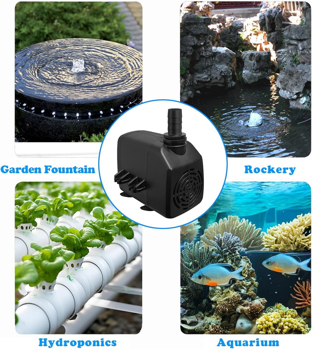 Submersible Water Pump, 400GPH 19W 1000L/H Flow with 6.5ft High Lift for Aquariums, Fish Tanks, Ponds, Hydroponics, and Statuary - Black