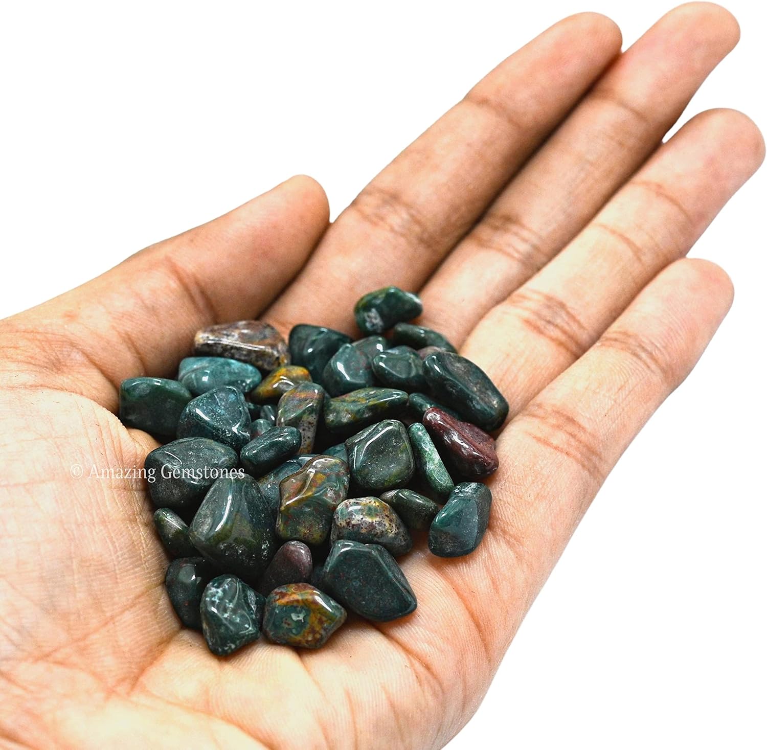 Amazing Gemstone Bloodstone Crystal Chips Aquarium Gravel Rocks - Bloodstone Chips Bulk Fish Tank Gravel, Small Tumbled Stone Chips and Tiny Crystals for Decoration (Natural AAA Grade Gemstones)