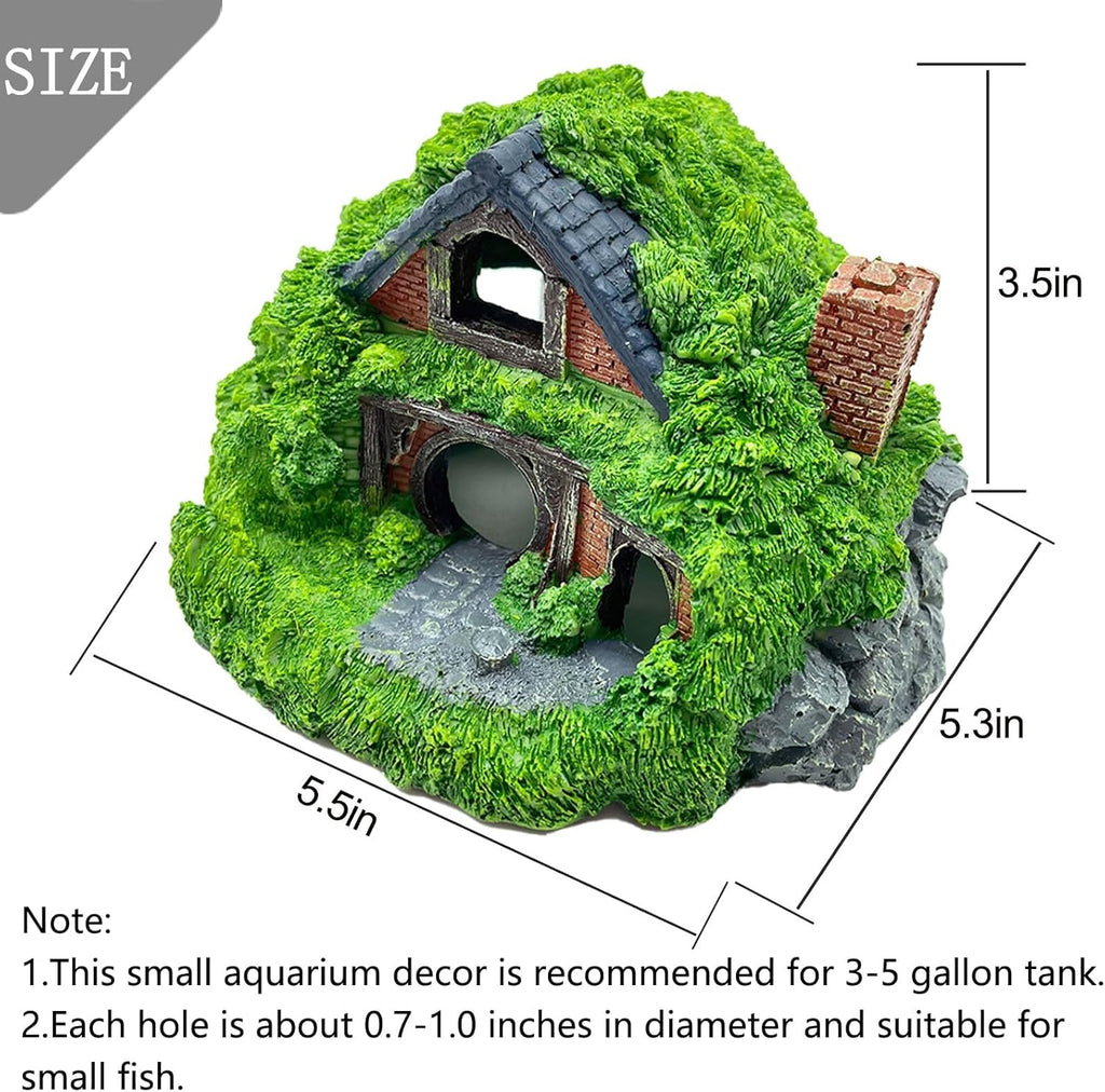 Tfwadmx Fish Tank Hobbit Decorations,Resin Small Fish Cave Hideout House,Aquarium Decor Hide Hole Shelter Hut Ornaments Mini Garden Decorating Accessories