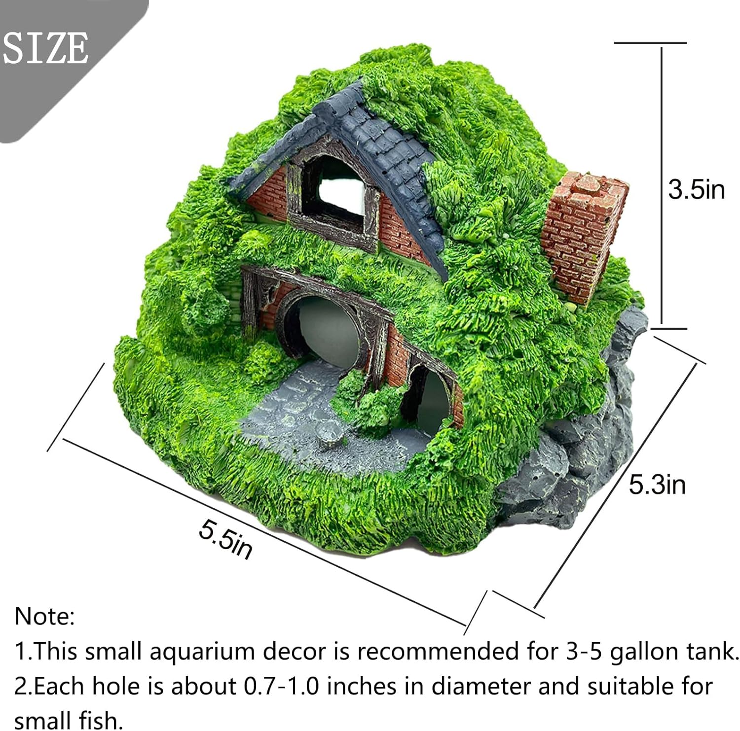 Tfwadmx Fish Tank Hobbit Decorations,Resin Small Fish Cave Hideout House,Aquarium Decor Hide Hole Shelter Hut Ornaments Mini Garden Decorating Accessories