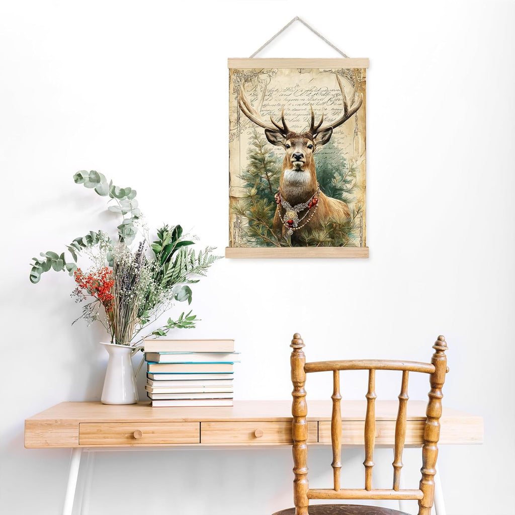 FDHSPAAM Christmas Reindeer Wall Art Decor, Retro Christmas Decor, Vintage Rustic Deer Pine Botanical Winter Holiday Wall Art Posters for Home Bedroom Living Room, 12x16 Inch