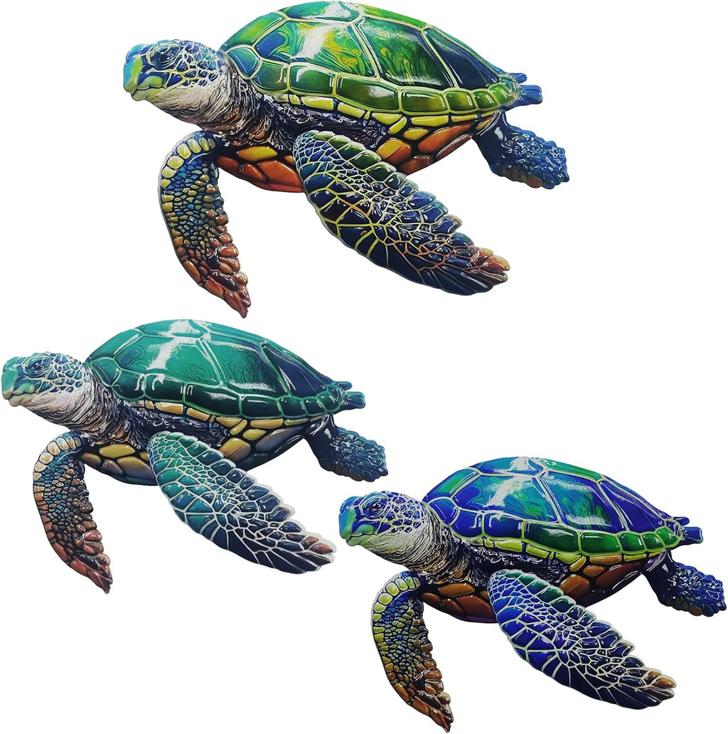 John's Studio 3Pcs Metal Turtle Sea Wall Decor Outdoor Garden Hanging Art Sculptures Home Ocean Theme Decorations for Kitchen Bathroom and Pool