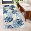 Wonnitar Tropical Washable Runner Rug 2x4.3, Non-Slip Monstera Leaf Blue Kitchen Rug Runner, Soft Low Pile Laundry Room Carpet Non-Shedding Floor Mat for Bedroom Bathroom Bedside