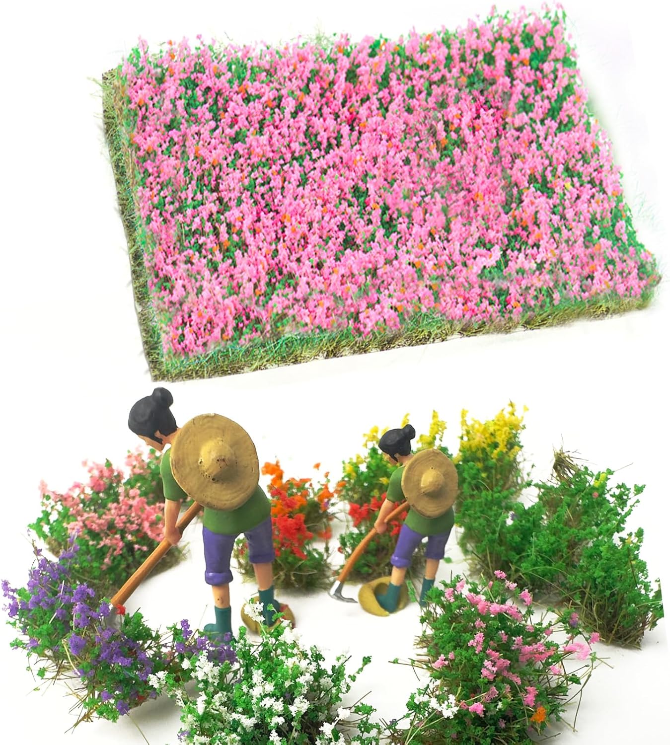 Warmtree Hand Torn Model Grass Tufts Flower Cluster for Miniature Scenery Applicable for N & HO Scale for Train Layouts,Diorama Supplies,and Architectural Models (Rose red)