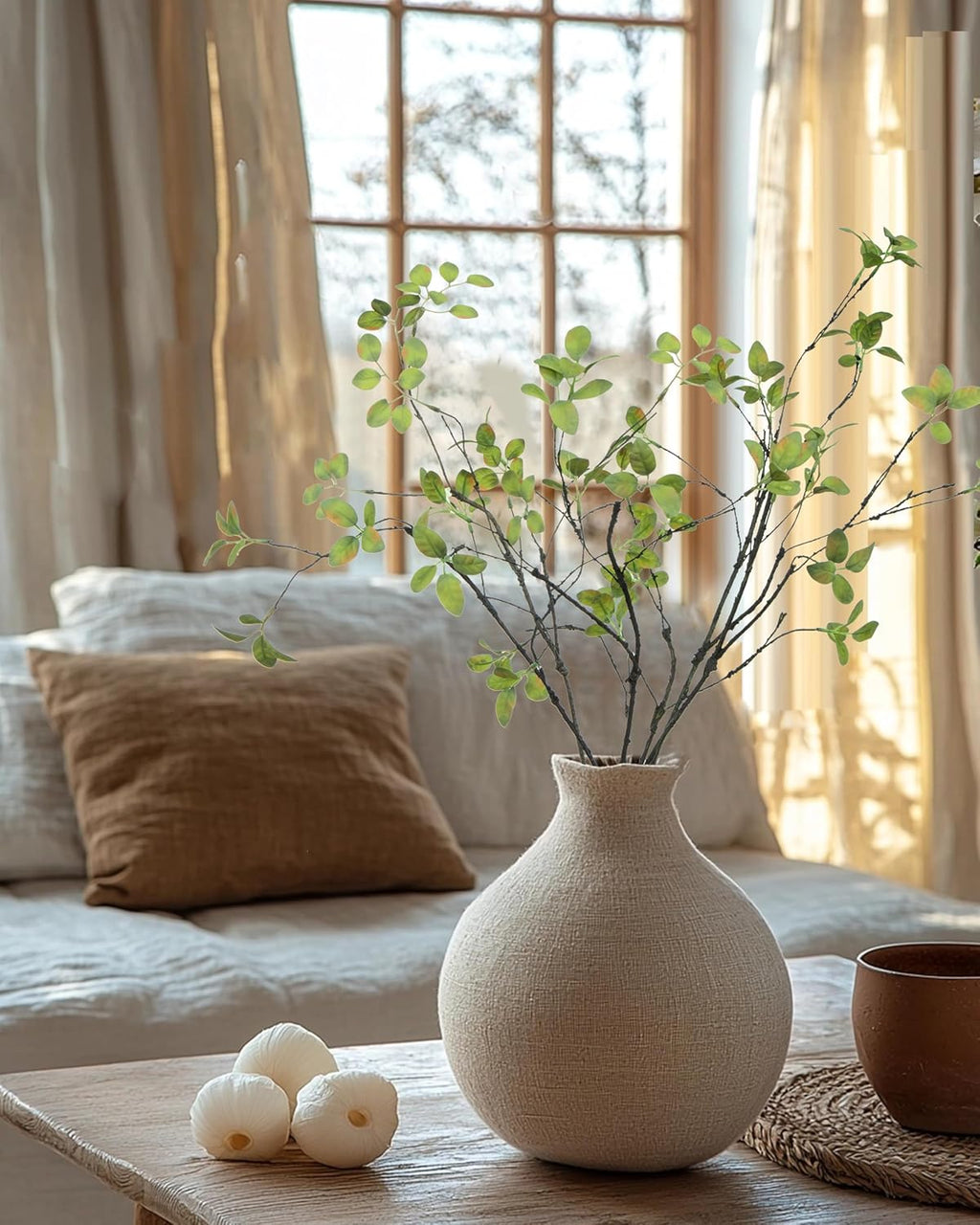 DuHouse 24" 5Pcs Fake Greenery Stems Artificial Ficus Branches Faux Eucalyptus Stems for Home Office Table Vase Filler Decoration(Green)