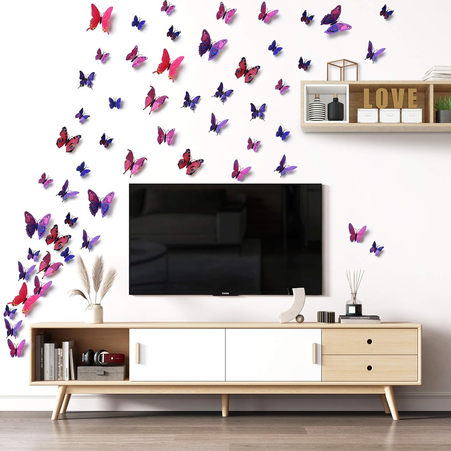 LiveGallery 72 PCS Purple Removable 3D DIY Beautiful Butterfly Wall Decals Colorful Butterflies Art Decor Wall Stickers Murals for Kids Baby Boy Girls Bedroom Classroom Offices TV Background