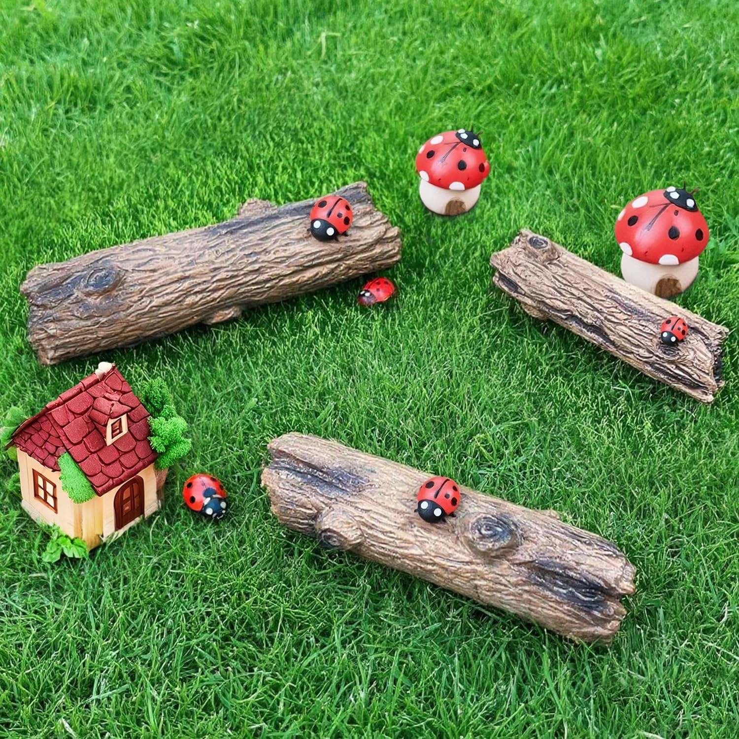 7Pcs Artificial Stump Rocks, Mini Stone Tree Statue Figurines Ornaments for Micro Train Landscape Railway Desert Sand Animal Table Diorama Accessory Garden Decoration