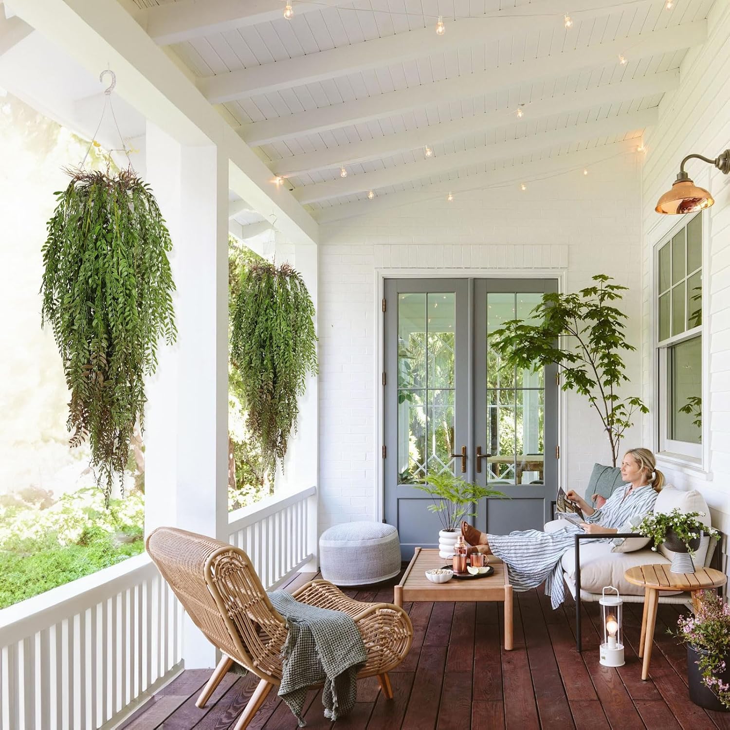RECUTMS 2 Pcs Fake Plants Hanging Artificial Hanging Plants Faux Ivy Vine Leaves Faux Plants Wall Greenery Home Garden Wedding Party Indoor Outdoor Decorations(Green Brown)