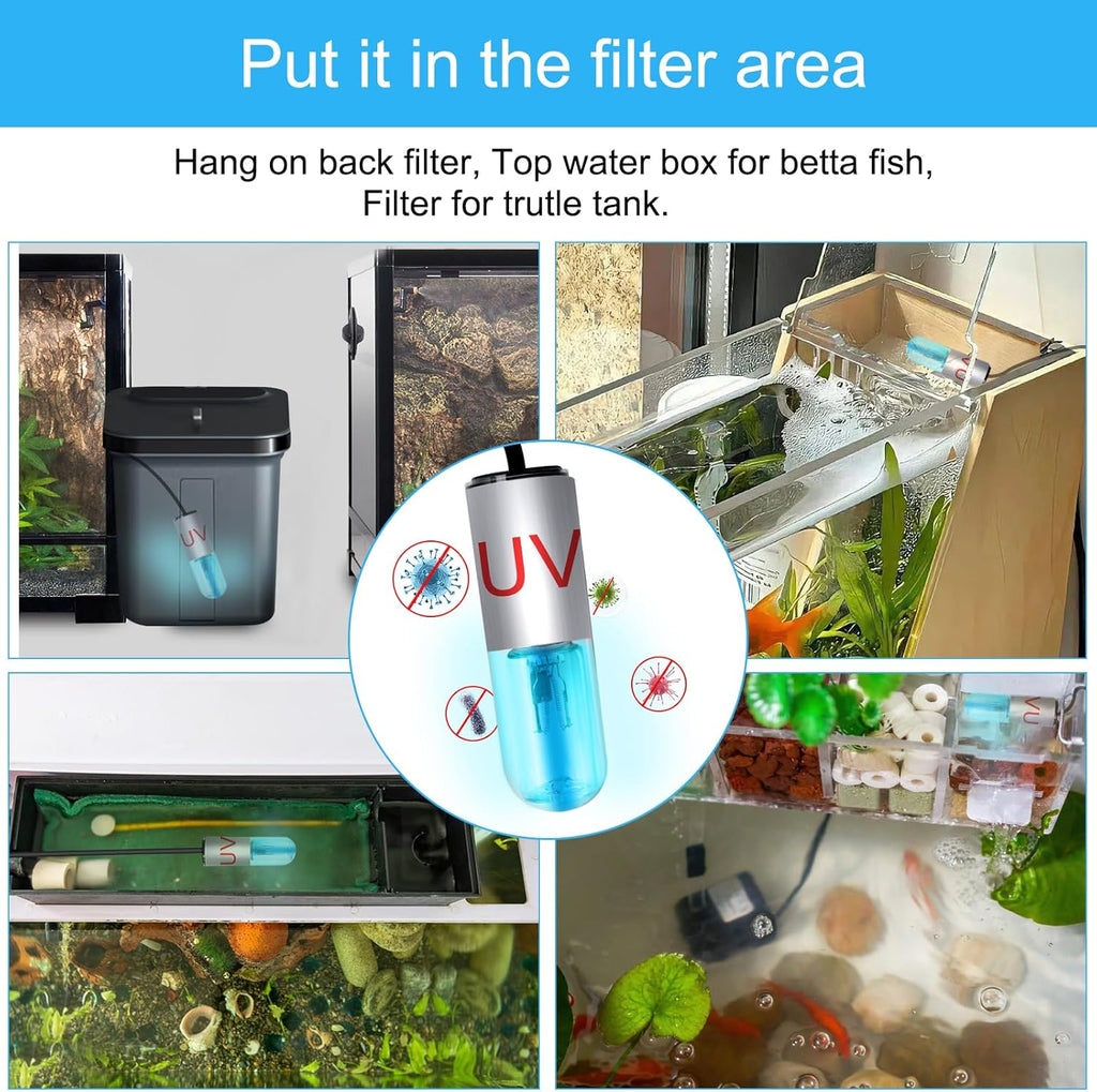 Aquarium Clean Light，3 W mini &13W Submersible Light with UV Test Card,Aquarium Water Clean Green Clear Waterproof Clean Lamp for Pond,Swimming Pool,Indoor (3W MINI)