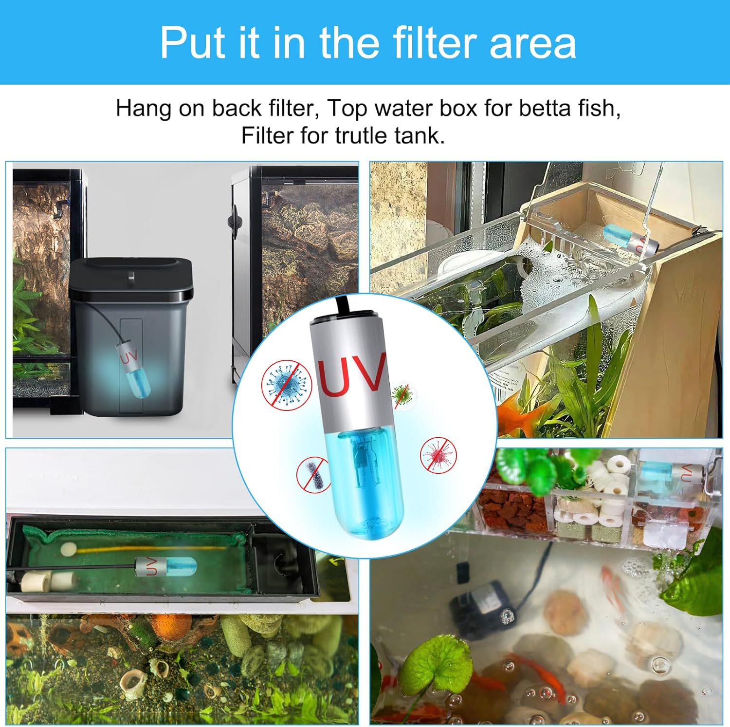 TAISHAN 3W Mini Aquarium Algae Removal Light With Timer, Waterproof Green Clear Light for Fish Tank, Pond, Swimming Pool