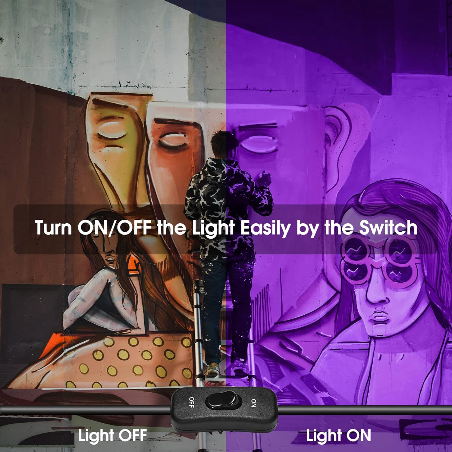200W 2 Pack LED Black Light, Halloween Outdoor Blacklight Flood With Plug and Switch, IP66 Waterproof for Glow in The Dark, Party, Body Paint, Florescent, Aquarium