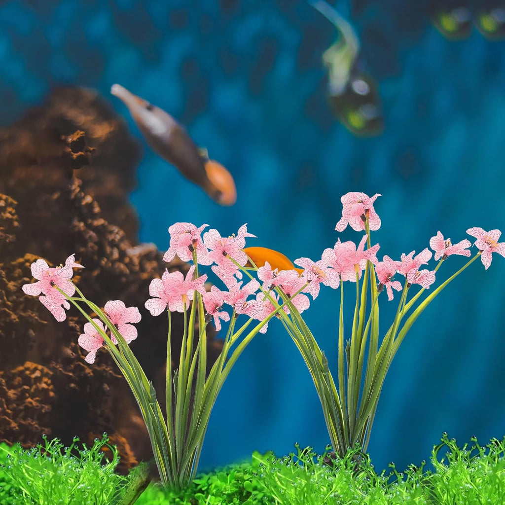 Veemoon 2 Pcs Silk Fish Tank Plants,8. 25 Inch Artificial Aquarium Plants Desktop Aquarium Accessories for Fish Tank Reptiles Habitat Decorations